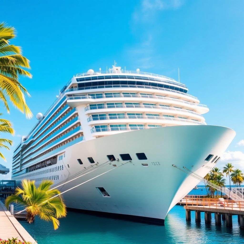 Liberty of the Seas docked at a tropical port
